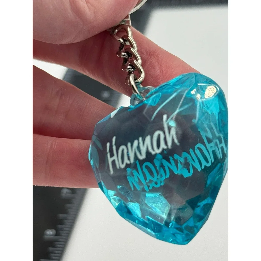 Hannah Personalized Blue Faceted Heart Keychain Acrylic Name Bag Charm Accessory